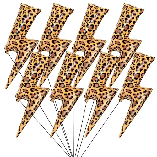 8 Pcs Cheetah Print Lightning Bolt Balloons Leopard Foil, leopard print, product photo