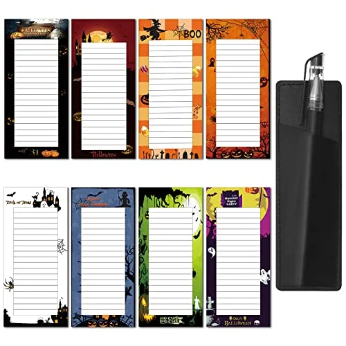 8 Pcs Halloween Magnetic Notepads with Pu Leather Pen, halloween, product photo