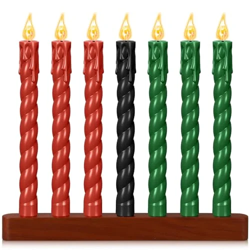 8 Pcs Kwanzaa Kinara Set 7 LED Candle 1, main black, red, gree, product photo