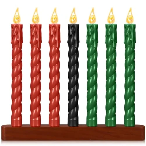8 Pcs Kwanzaa Kinara Set 7 LED Candle 1, main black, red, gree, product photo
