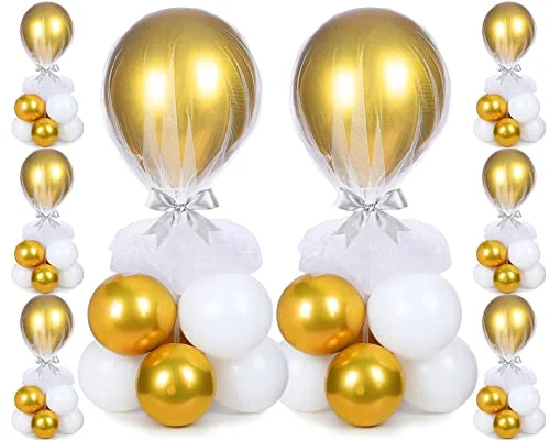 8 Set Gold and White Table Centerpieces Balloons Stand, gold and white, product photo