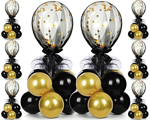 8 Set Gold Black Table Centerpieces Balloons Stand Kit, black, gold, product photo