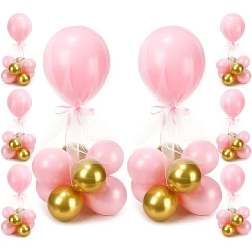8 Set Pink Gold Table Centerpieces Balloons Stand Kit, pink, gold, product photo