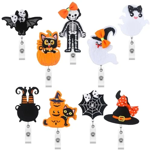 9 Pcs Halloween Badge Reel with Clip Felt Nurse, clear, product photo