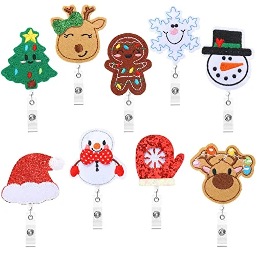 9 Pcs Holiday Felt Badge Reels Retractable Badge Holder, as shown in the picture, product photo