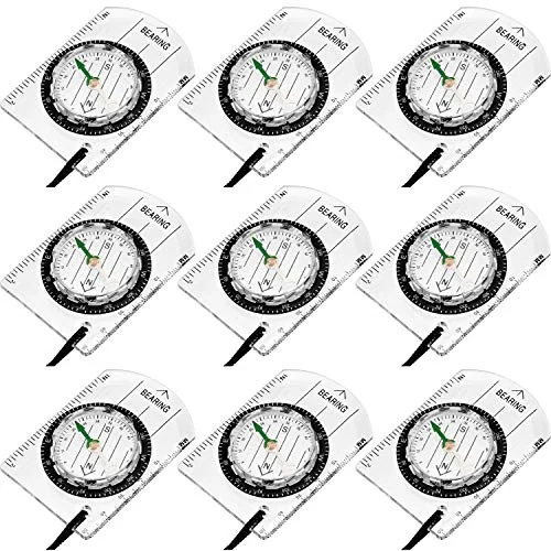 9 Pieces Orienteering Compass Hiking Backpacking Camping Compass Map, product photo