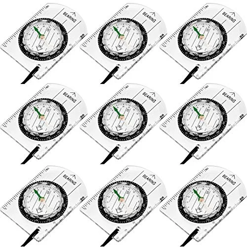9 Pieces Orienteering Compass Hiking Backpacking Camping Compass Map (B07ZRC3P9T), product photo