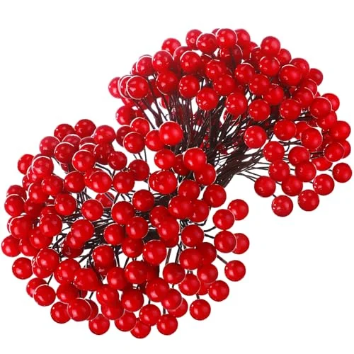 Artificial 200 Pack Holly Christmas Berries on 100 Wire, red, product photo