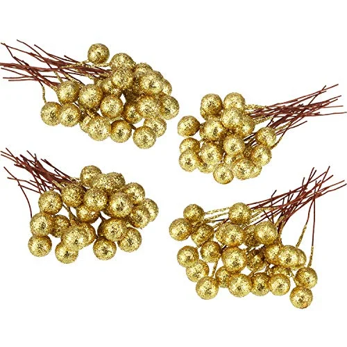Artificial Holly Berries, sequined gold, product photo
