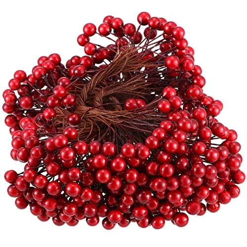 Artificial Holly Berries on Wire Stems, dark red, product photo