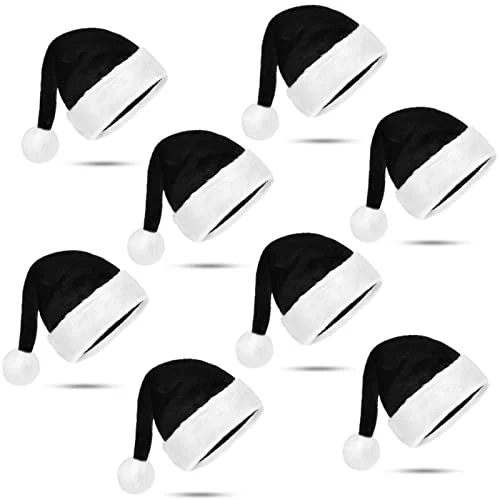 Black and White Santa Hat Plush Christmas Hat Holiday, black, white, product photo