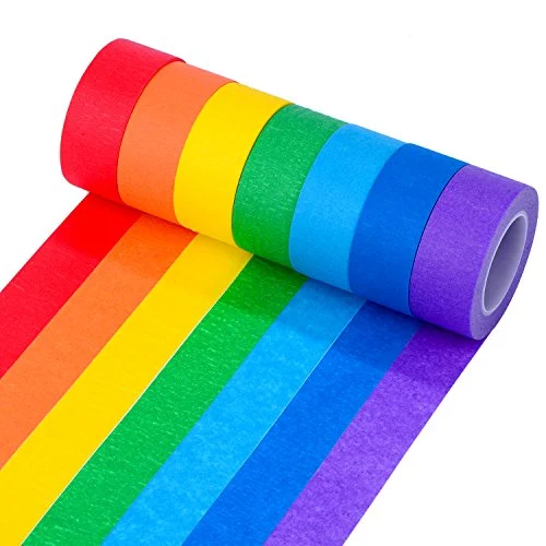 Colored Masking Tape 7rolls Multi Pack 298 Feet x, yellow,orange,clear,green,red,purple, product photo