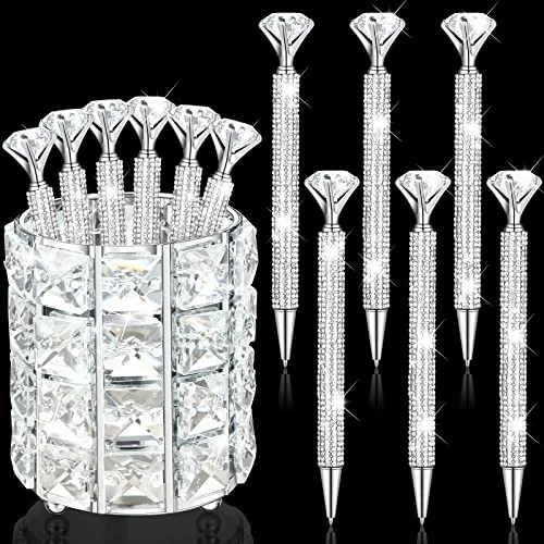 Crystal Pencil Holder Desk 6Pcs Diamond Rhinestone Pens Crystal, product photo