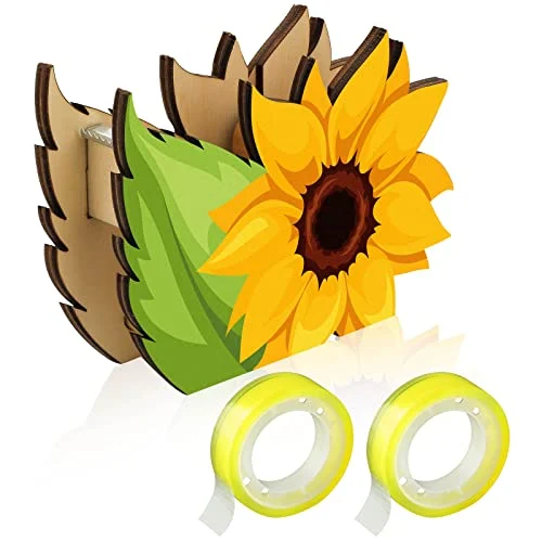Cute Tape Dispenser with 2 Rolls Tapes Sunflower Tape, product photo