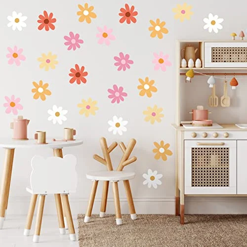 Daisy Wall Decal Flower Vinyl Wall Floral Decals Peel, pink, white, orange, product photo