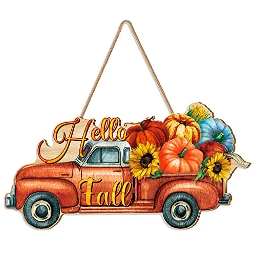 Fall Pumpkin Welcome Sign Door Decor Hello Fall Wood, pumpkin, product photo