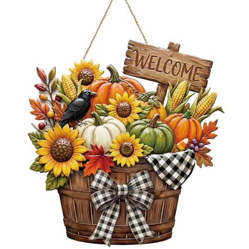 Fall Pumpkin Welcome Sign Door Decor Hello Fall Wood, multicolor, product photo