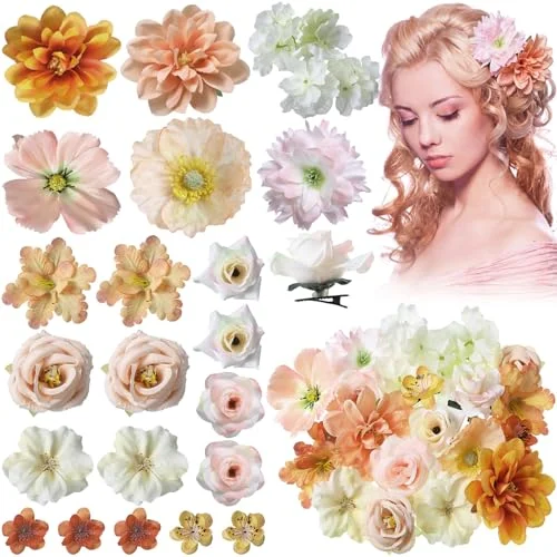 Flower Hair Clips Floral Hairpin, beige orange series, product photo