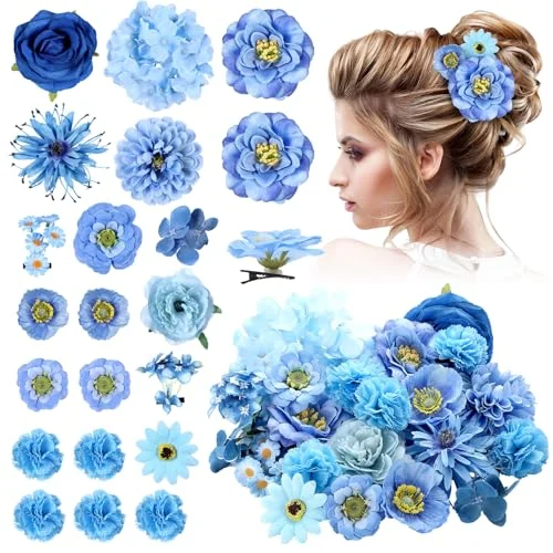 Flower Hair Clips Floral Hairpin, blue series, product photo