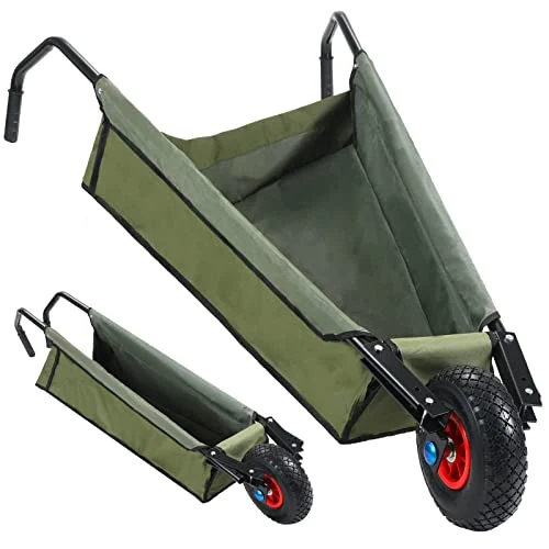 Folding Wheelbarrow Collapsible Foldable Yard Cart 88lbs Lightweight Gardening, green, product photo