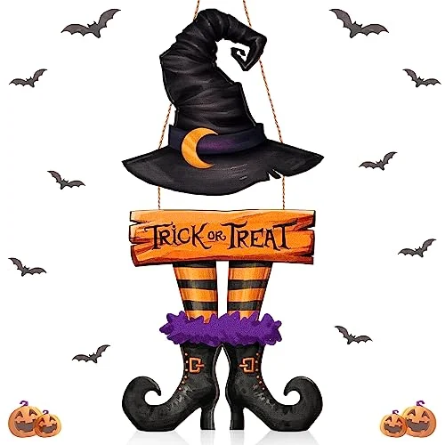 Halloween Door Sign Witch Wreath Decorations Trick or Treat, black, product photo