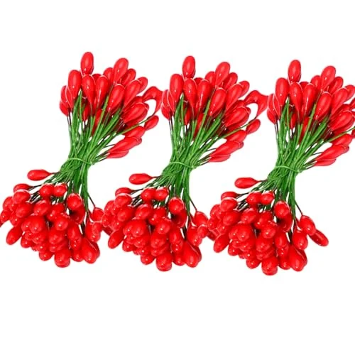 Pack of 400 Red Artificial Holly Berries, red, product photo