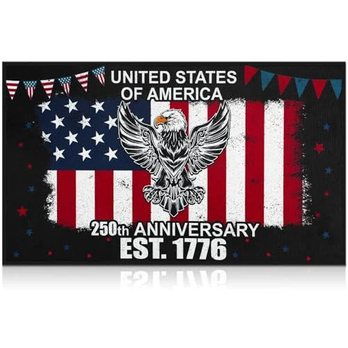 Patriotic Door Mat, black, white, red, blue, product photo