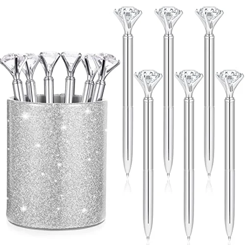 Pen Holder with 6 Pcs Bling Diamond Pens, silver, product photo
