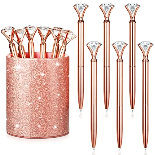 Pen Holder with 6 Pcs Bling Diamond Pens, rose gold, product photo