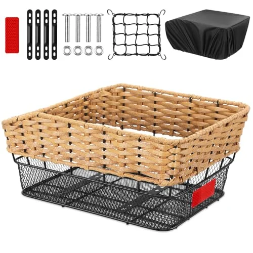 Rear Bike Basket Large Bicycle Rear Basket with Cargo, black, silver, product photo
