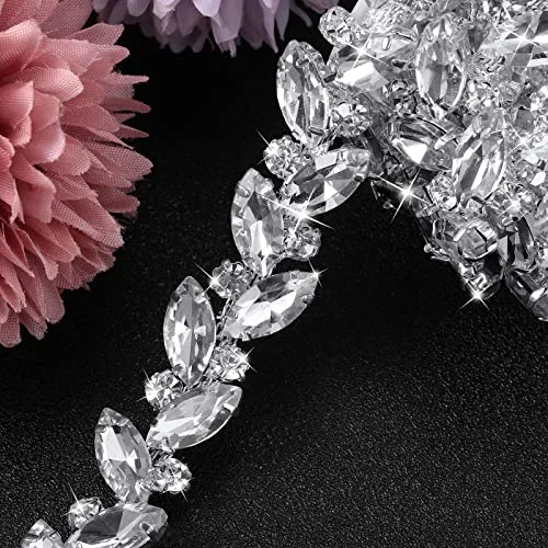 Rhinestone Chain Trim Applique Embellishment Crystal Wedding Bridal Costume, silver, product photo