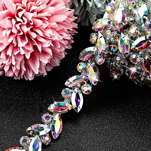 Rhinestone Chain Trim Applique Embellishment Crystal Wedding Bridal Costume, ab, product photo