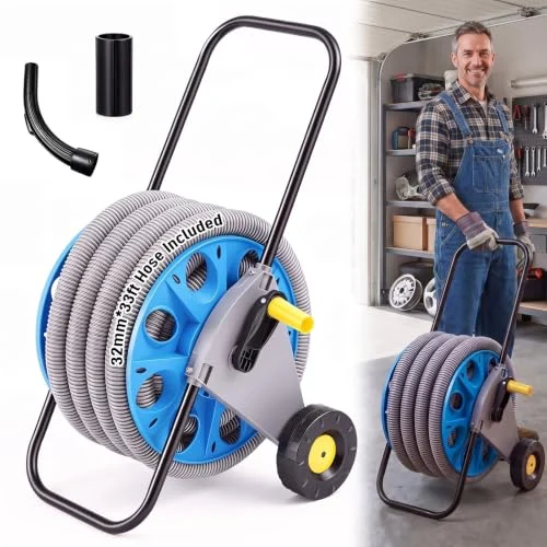 Vacuum Hose Reel Cart with Wheels, blue, black, yellow, product photo