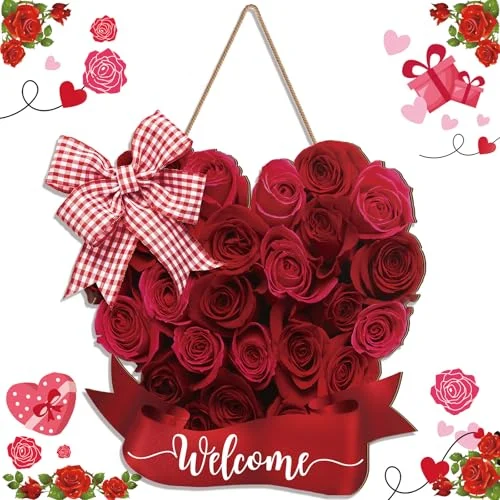 Valentine's Day Wooden Hanging Welcome Sign Romantic Retro Rose, rose style, product photo