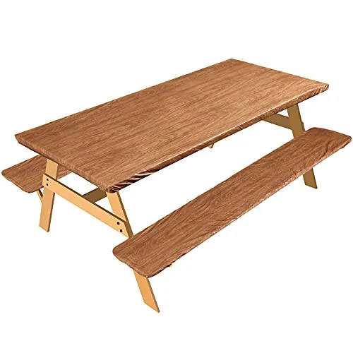 Vinyl Picnic Table and Bench Set 72″ x 30″, wood grain pattern, product photo